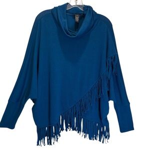 Grace Elements Teal Boho Cowl Neck Sweater w/ Fringe and Dolman Sleeves - Medium